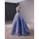 Misty Blue Evening Dress A Line Princess Party Dress Dubai Kaftan Saudi Arabic Prom Gown