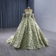 Moss Green Evening Dresses Long Sleeve Sweep Train Party Prom Dress 2024 Detachable Sleeve Prom Gowns