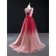 New 2024 Pink Red Evening Dresses Sleeveless V Neck A Line Sparkly Arabia Formal Party Gowns