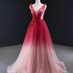 New 2024 Pink Red Evening Dresses Sleeveless V Neck A Line Sparkly Arabia Formal Party Gowns