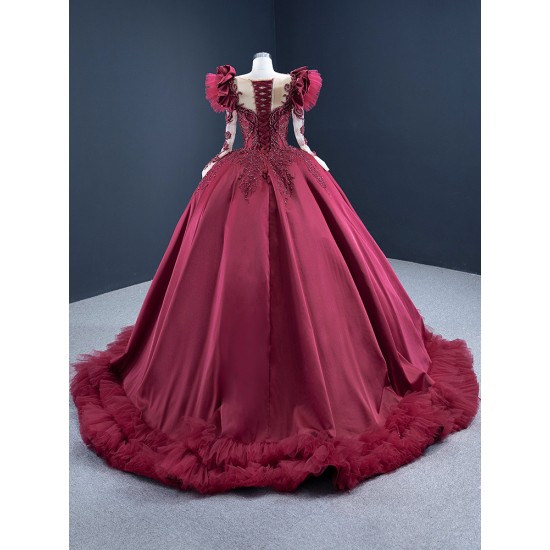 New Arrival Floral Burgundy Quinceanera Dress Quinceanera Dress Vestidos De 15 Anos Long Sleeve Ball Gown