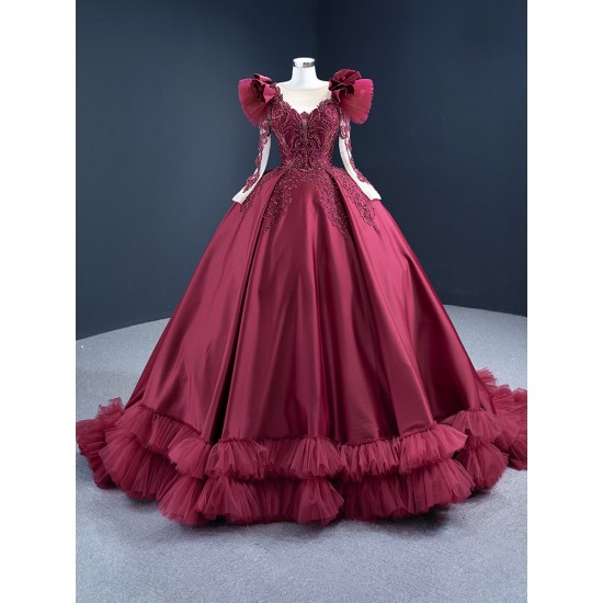 New Arrival Floral Burgundy Quinceanera Dress Quinceanera Dress Vestidos De 15 Anos Long Sleeve Ball Gown