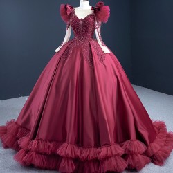 New Arrival Floral Burgundy Quinceanera Dress Quinceanera Dress Vestidos De 15 Anos Long Sleeve Ball Gown