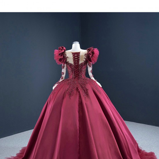 New Arrival Floral Burgundy Quinceanera Dress Quinceanera Dress Vestidos De 15 Anos Long Sleeve Ball Gown