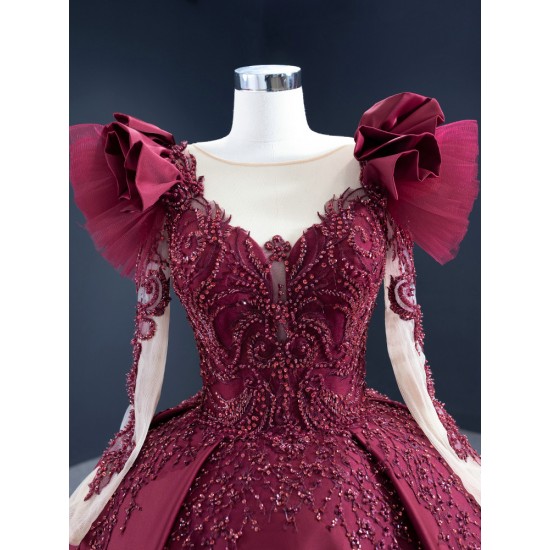 New Arrival Floral Burgundy Quinceanera Dress Quinceanera Dress Vestidos De 15 Anos Long Sleeve Ball Gown