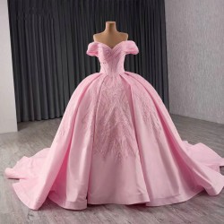 Off Shoulder Pink Quinceanera Dress 2024 Sweet 15 16 Dresses Ball Gown Beaded Sweetheart Party Gown