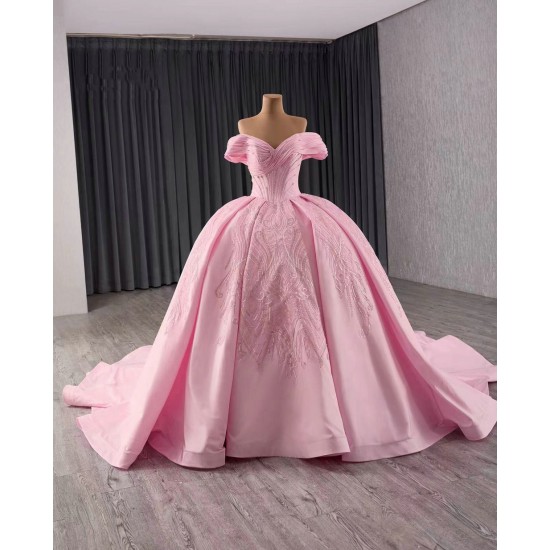 Off Shoulder Pink Quinceanera Dress 2024 Sweet 15 16 Dresses Ball Gown Beaded Sweetheart Party Gown