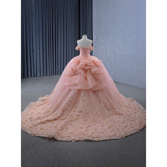 Off Shoulder Appliques Pink Quinceanera Dress Sequins Sweetheart Neck Ball Gown Vestidos De Noche Party Dress