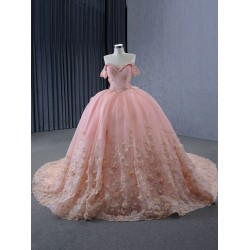 Off Shoulder Appliques Pink Quinceanera Dress Sequins Sweetheart Neck Ball Gown Vestidos De Noche Party Dress