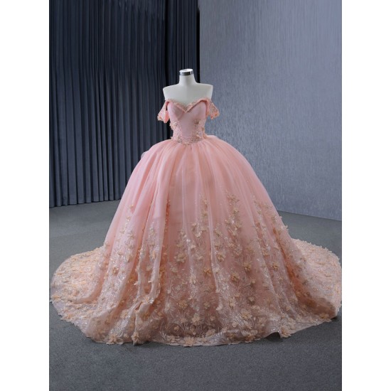 Off Shoulder Appliques Pink Quinceanera Dress Sequins Sweetheart Neck Ball Gown Vestidos De Noche Party Dress