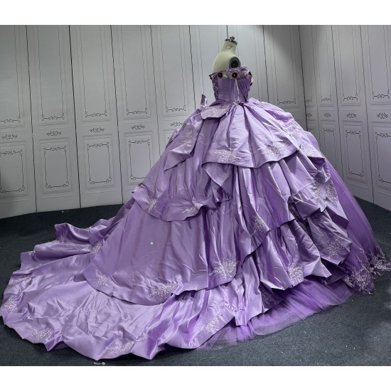 Off Shoulder Ball Gown Purple Quinceanera Dresses 2024 Princess Lace Appliques Corset Back Vestidos De 15 Anos