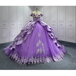 Off Shoulder Ball Gown Purple Quinceanera Dresses 2024 Princess Lace Appliques Corset Back Vestidos De 15 Anos