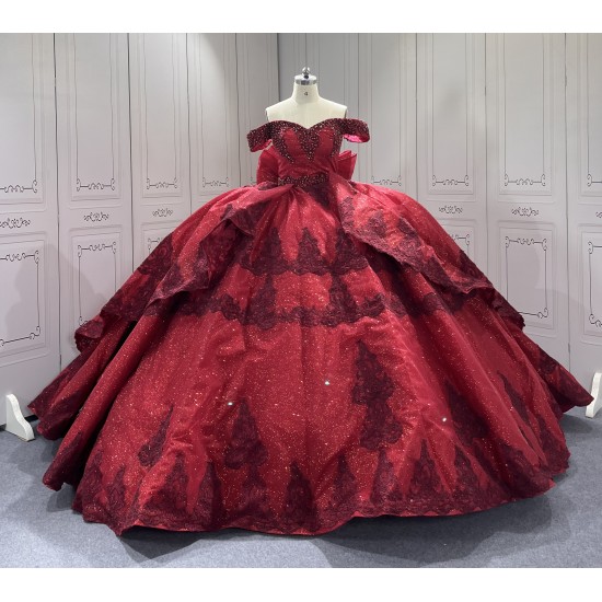 Off Shoulder Burgundy Quinceanera Dresses Sweetheart Neck Lace Up Tulle Appliques Sequin Vestidos De 15 Quinceanera