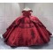 Off Shoulder Burgundy Quinceanera Dresses Sweetheart Neck Lace Up Tulle Appliques Sequin Vestidos De 15 Quinceanera