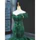 Off Shoulder Emerald Green Prom Dresses 2024 Vestido Sweetheart Neck Sequin Tiered Evening Party Gowns