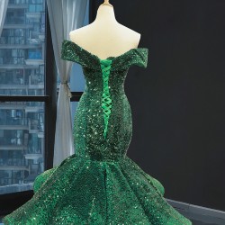 Off Shoulder Emerald Green Prom Dresses 2024 Vestido Sweetheart Neck Sequin Tiered Evening Party Gowns