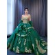 Off Shoulder Emerald Green Sweet 15 16 Dress Glitter Tulle Ballgown Lace Appliques Quinceanera Dress 2024 Cocktail Dresses Prom