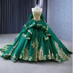 Off Shoulder Emerald Green Sweet 15 16 Dress Glitter Tulle Ballgown Lace Appliques Quinceanera Dress 2024 Cocktail Dresses Prom