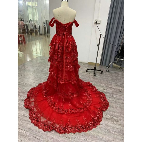 Off Shoulder Evening Dresses for Women Wedding Luxury Tiered Dubai A Line Long Prom Party Gowns