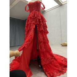 Off Shoulder Evening Dresses for Women Wedding Luxury Tiered Dubai A Line Long Prom Party Gowns