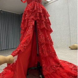 Off Shoulder Evening Dresses for Women Wedding Luxury Tiered Dubai A Line Long Prom Party Gowns