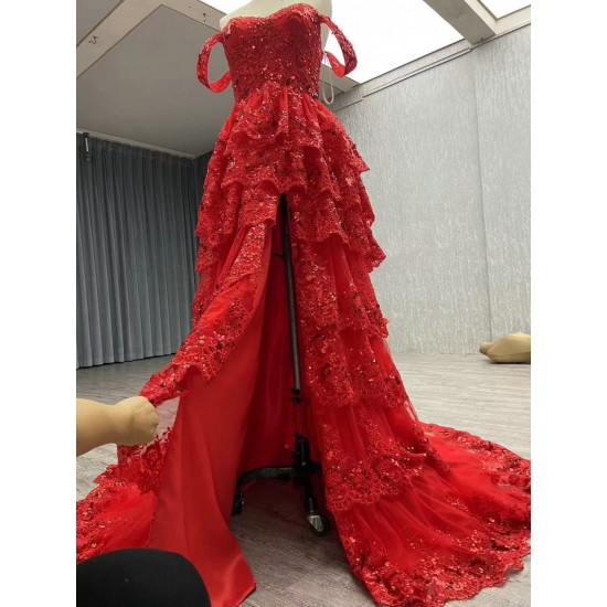 Off Shoulder Evening Dresses for Women Wedding Luxury Tiered Dubai A Line Long Prom Party Gowns