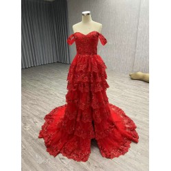 Off Shoulder Evening Dresses for Women Wedding Luxury Tiered Dubai A Line Long Prom Party Gowns