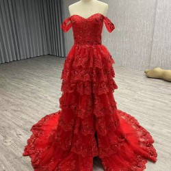 Off Shoulder Evening Dresses for Women Wedding Luxury Tiered Dubai A Line Long Prom Party Gowns