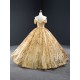 Off Shoulder Gold Quinceanera Dresses Shiny Sequin Sweet 16 Gown Sweetheart Neck Mexican Princess Vestido De 15 XV Anos