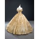 Off Shoulder Gold Quinceanera Dresses Shiny Sequin Sweet 16 Gown Sweetheart Neck Mexican Princess Vestido De 15 XV Anos