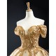 Off Shoulder Gold Quinceanera Dresses Shiny Sequin Sweet 16 Gown Sweetheart Neck Mexican Princess Vestido De 15 XV Anos