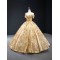 Off Shoulder Gold Quinceanera Dresses Shiny Sequin Sweet 16 Gown Sweetheart Neck Mexican Princess Vestido De 15 XV Anos