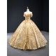 Off Shoulder Gold Quinceanera Dresses Shiny Sequin Sweet 16 Gown Sweetheart Neck Mexican Princess Vestido De 15 XV Anos