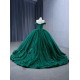 Off Shoulder Green Quinceanera Dress Ballgown 3D Florals Appliques 2024 Glitter Length Hem Cocktail Dresses