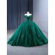 Off Shoulder Green Quinceanera Dress Ballgown 3D Florals Appliques 2024 Glitter Length Hem Cocktail Dresses