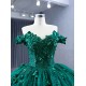 Off Shoulder Green Quinceanera Dress Ballgown 3D Florals Appliques 2024 Glitter Length Hem Cocktail Dresses