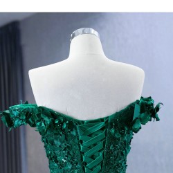 Off Shoulder Green Quinceanera Dress Ballgown 3D Florals Appliques 2024 Glitter Length Hem Cocktail Dresses