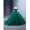 Off Shoulder Green Quinceanera Dress Ballgown 3D Florals Appliques 2024 Glitter Length Hem Cocktail Dresses