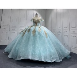 Off Shoulder Ice Blue Quinceanera Dresses for 15 Anos Appliques Sweetheart Robe Quinceanera Customised