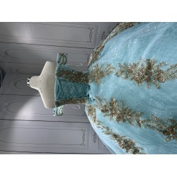 Off Shoulder Ice Blue Quinceanera Dresses for 15 Anos Appliques Sweetheart Robe Quinceanera Customised