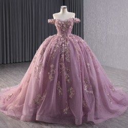 Off Shoulder Mauve Quinceanera Dress Lace Up Women Vestidos De 15 Anos 3D Flowers Birthday Party Dress