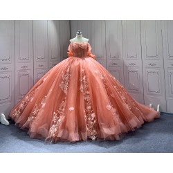 Off Shoulder Orange Quinceanera Dresses Sweet 16 Dress Appliques Voluminous Ball Gowns Customised Vestidos De Baile