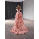 Off Shoulder Peach Color Prom Dresses Black Girls Tiered Evening Party Gowns Sweetheart Neck Mermaid Evening Dresses