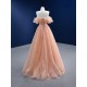 Off Shoulder Peach Evening Dresses A Line Strapless Cutsom Made Evening Gowns