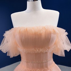 Off Shoulder Peach Evening Dresses A Line Strapless Cutsom Made Evening Gowns