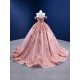 Off Shoulder Pink Prom Dresses 3D Flowers Ball Gown Quinceanera Lace Formal Evening Gowns with Pockets 2024