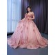 Off Shoulder Pink Prom Dresses 3D Flowers Ball Gown Quinceanera Lace Formal Evening Gowns with Pockets 2024