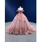 Off Shoulder Pink Prom Dresses 3D Flowers Ball Gown Quinceanera Lace Formal Evening Gowns with Pockets 2024