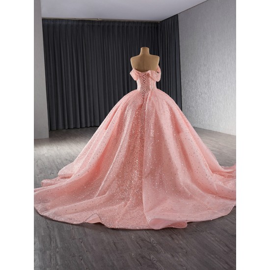 Off Shoulder Pink Quinceanera Dress 2024 Cocktail Dresses Crystal Vestidos De XV Anos