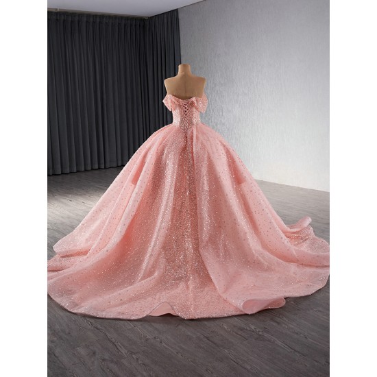 Off Shoulder Pink Quinceanera Dress 2024 Cocktail Dresses Crystal Vestidos De XV Anos